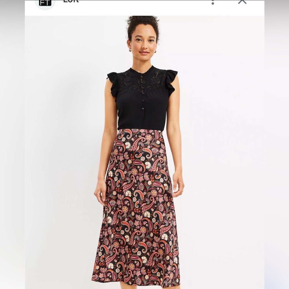 LOFT Multicolor Paisley A-Line Skirt